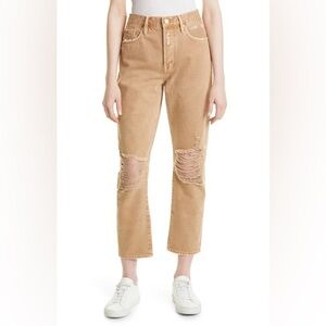 LE ORIGINAL DISTRESSED HIGH WAIST STRAIGHT LEG JEANS IN WASHED SAND DESTRUCT, 29